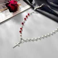 Thumbnail for Trendy Cross Pendant Pearl Crystal Chain Necklace - ArtGalleryZen
