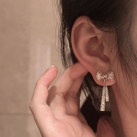 Thumbnail for Trendy CZ Inlaid Bowknot Tassel Earrings - ArtGalleryZen