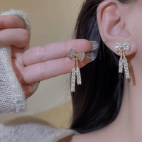 Thumbnail for Trendy CZ Inlaid Bowknot Tassel Earrings - ArtGalleryZen