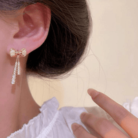 Thumbnail for Trendy CZ Inlaid Bowknot Tassel Earrings - ArtGalleryZen