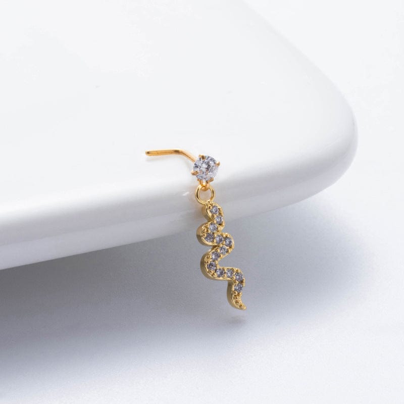 Trendy CZ Inlaid Snake Heart Butterfly Dangle Stainless Steel Nose Piercing Nose Stud - ArtGalleryZen