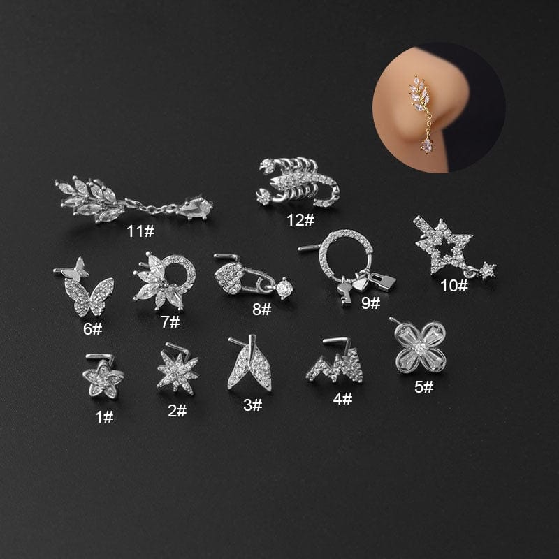 Trendy CZ Inlaid Surgical Steel Nose Piercing Nose Stud - ArtGalleryZen