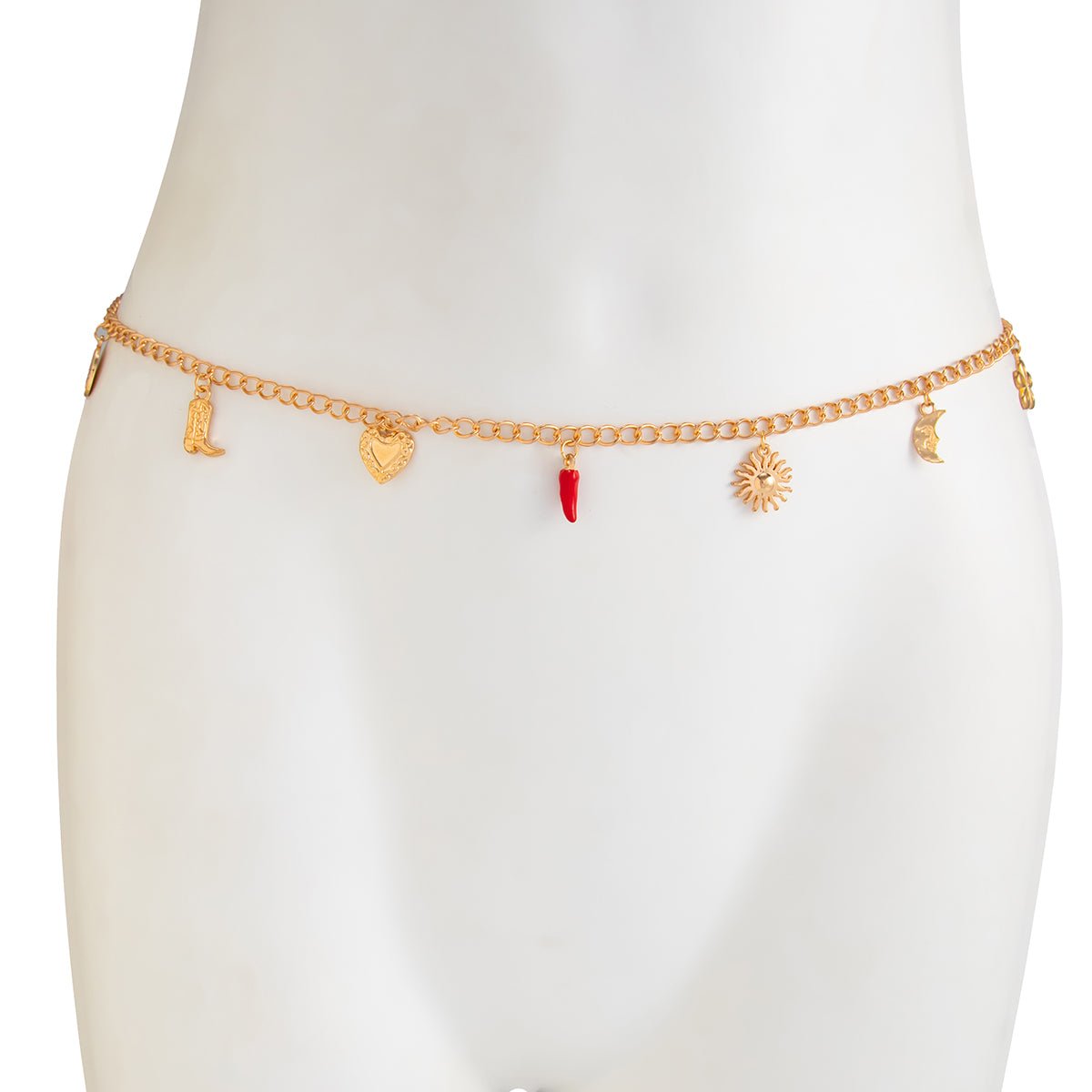 Trendy Enamel Chili Sun Moon Heart Charm Waist Chain - ArtGalleryZen