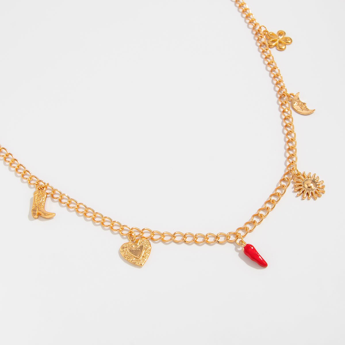 Trendy Enamel Chili Sun Moon Heart Charm Waist Chain - ArtGalleryZen