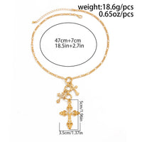Thumbnail for Trendy Gold Plated Rhinestone Inlaid Cross Tassel Necklace - ArtGalleryZen