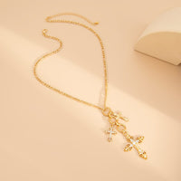 Thumbnail for Trendy Gold Plated Rhinestone Inlaid Cross Tassel Necklace - ArtGalleryZen