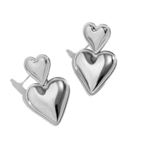 Thumbnail for Trendy Gold Silver Plated Double Heart Dangle Earrings - ArtGalleryZen