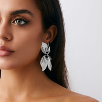 Thumbnail for Trendy Gold Silver Tone Duo Leaf Dangle Stud Earrings - ArtGalleryZen