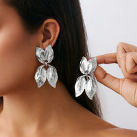Thumbnail for Trendy Gold Silver Tone Duo Leaf Dangle Stud Earrings - ArtGalleryZen