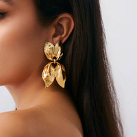 Thumbnail for Trendy Gold Silver Tone Duo Leaf Dangle Stud Earrings - ArtGalleryZen