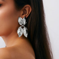 Thumbnail for Trendy Gold Silver Tone Duo Leaf Dangle Stud Earrings - ArtGalleryZen