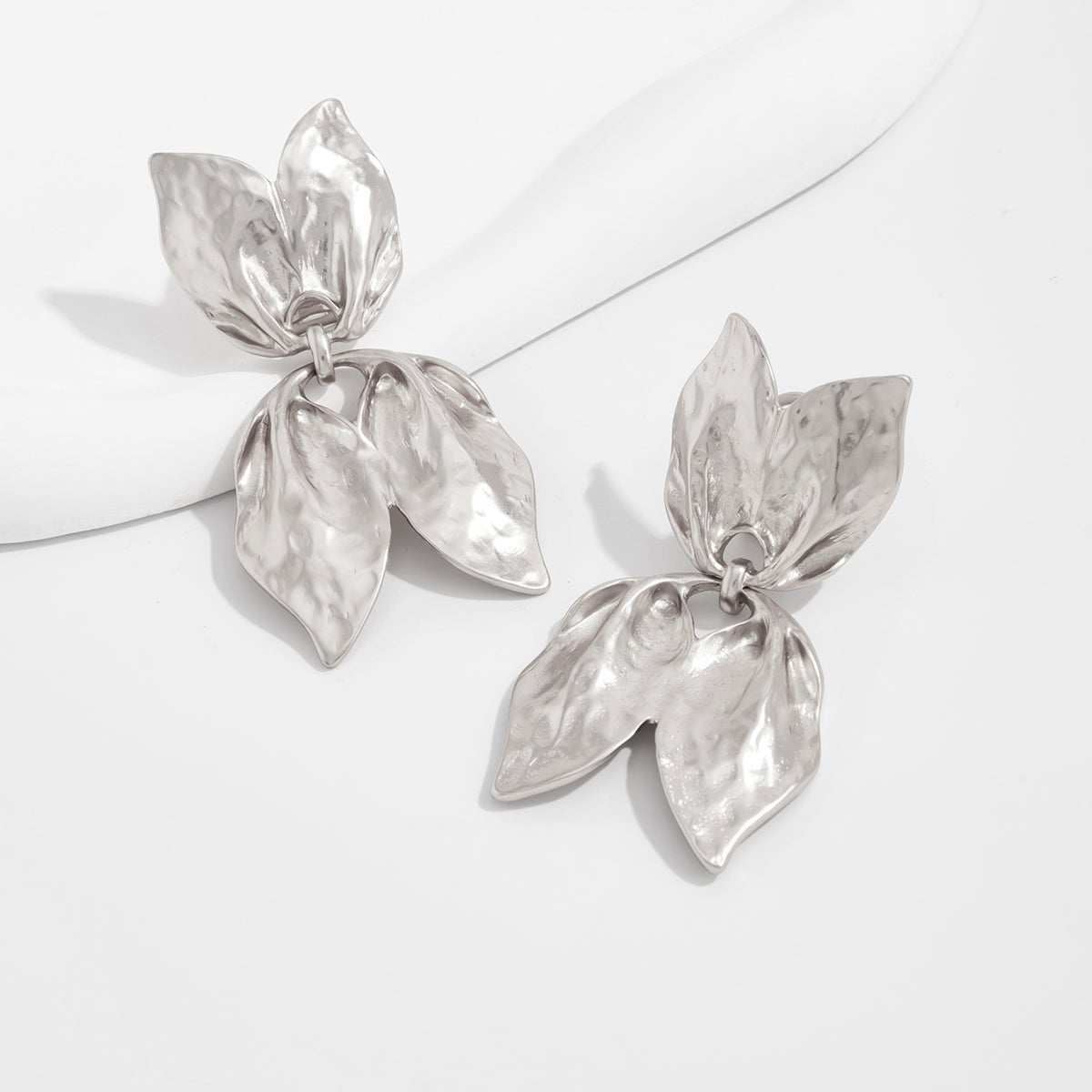 Trendy Gold Silver Tone Duo Leaf Dangle Stud Earrings - ArtGalleryZen