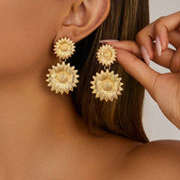 Thumbnail for Trendy Gold Silver Tone Sunflower Dangle Earrings - ArtGalleryZen