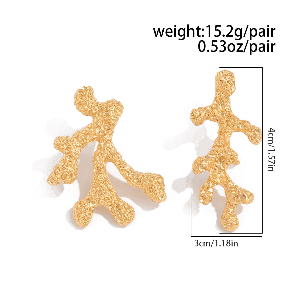 Trendy Gold Silver Tone Textured Coral Earrings - ArtGalleryZen