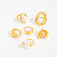 Thumbnail for Trendy Gold Tone Irregular Pearl Hoop Waterdrop Ring Set - ArtGalleryZen