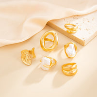 Thumbnail for Trendy Gold Tone Irregular Pearl Hoop Waterdrop Ring Set - ArtGalleryZen