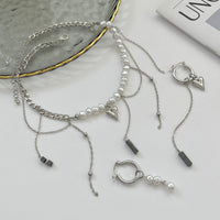Thumbnail for Trendy Heart Black Gallstone Tassel Pearl Curb Chain Necklace Earrings Set - ArtGalleryZen