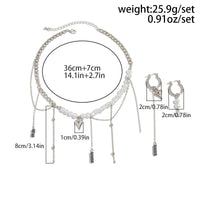 Thumbnail for Trendy Heart Black Gallstone Tassel Pearl Curb Chain Necklace Earrings Set - ArtGalleryZen
