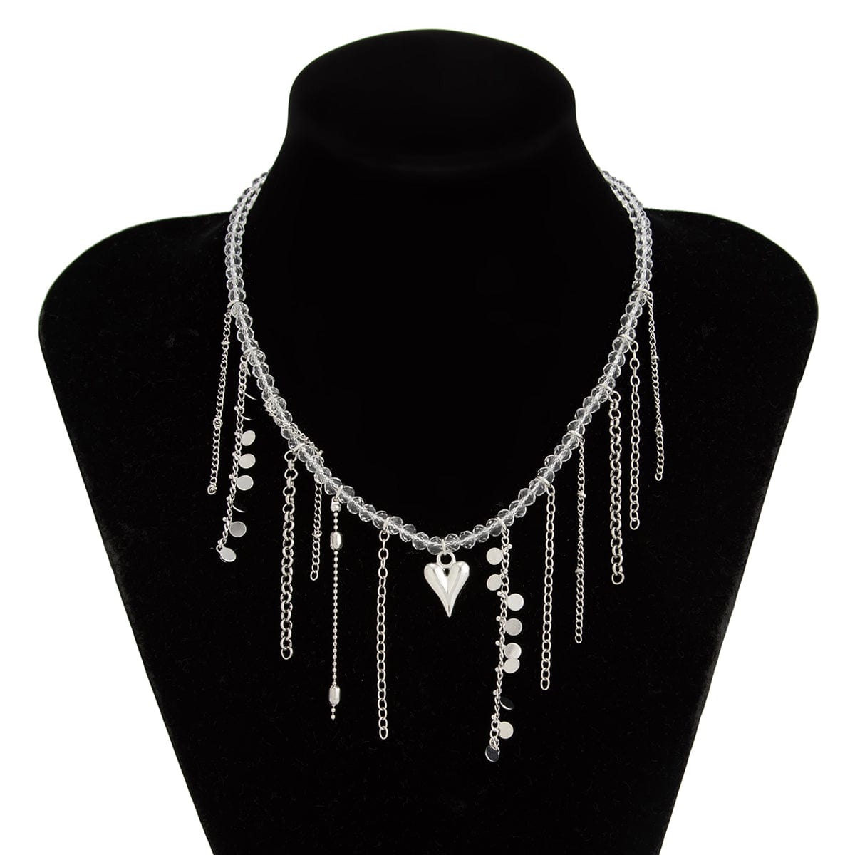 Trendy Heart Chain Tassel Crystal Choker Necklace - ArtGalleryZen