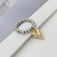Thumbnail for Trendy Heart Dangle Beaded Ring - ArtGalleryZen