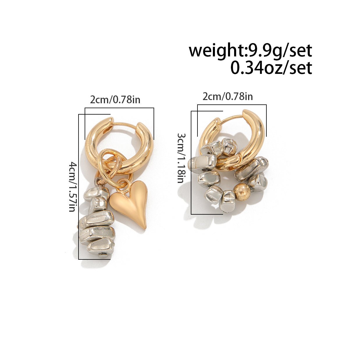 Trendy Heart Irregular Beaded Dangle Huggie Hoop Earrings - ArtGalleryZen