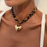 Thumbnail for Trendy Heart Pendant Leopard Choker Necklace - ArtGalleryZen