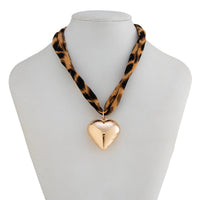 Thumbnail for Trendy Heart Pendant Leopard Choker Necklace - ArtGalleryZen