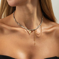 Thumbnail for Trendy Heart Pendant Square Beaded Chain Tassel Necklace - ArtGalleryZen