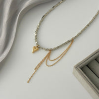 Thumbnail for Trendy Heart Pendant Square Beaded Chain Tassel Necklace - ArtGalleryZen