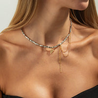 Thumbnail for Trendy Heart Pendant Square Beaded Chain Tassel Necklace - ArtGalleryZen