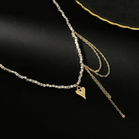 Thumbnail for Trendy Heart Pendant Square Beaded Chain Tassel Necklace - ArtGalleryZen