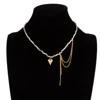 Thumbnail for Trendy Heart Pendant Square Beaded Chain Tassel Necklace - ArtGalleryZen