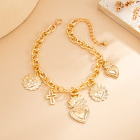 Thumbnail for Trendy Hollow Cross Flame Heart Charm Anklet - ArtGalleryZen