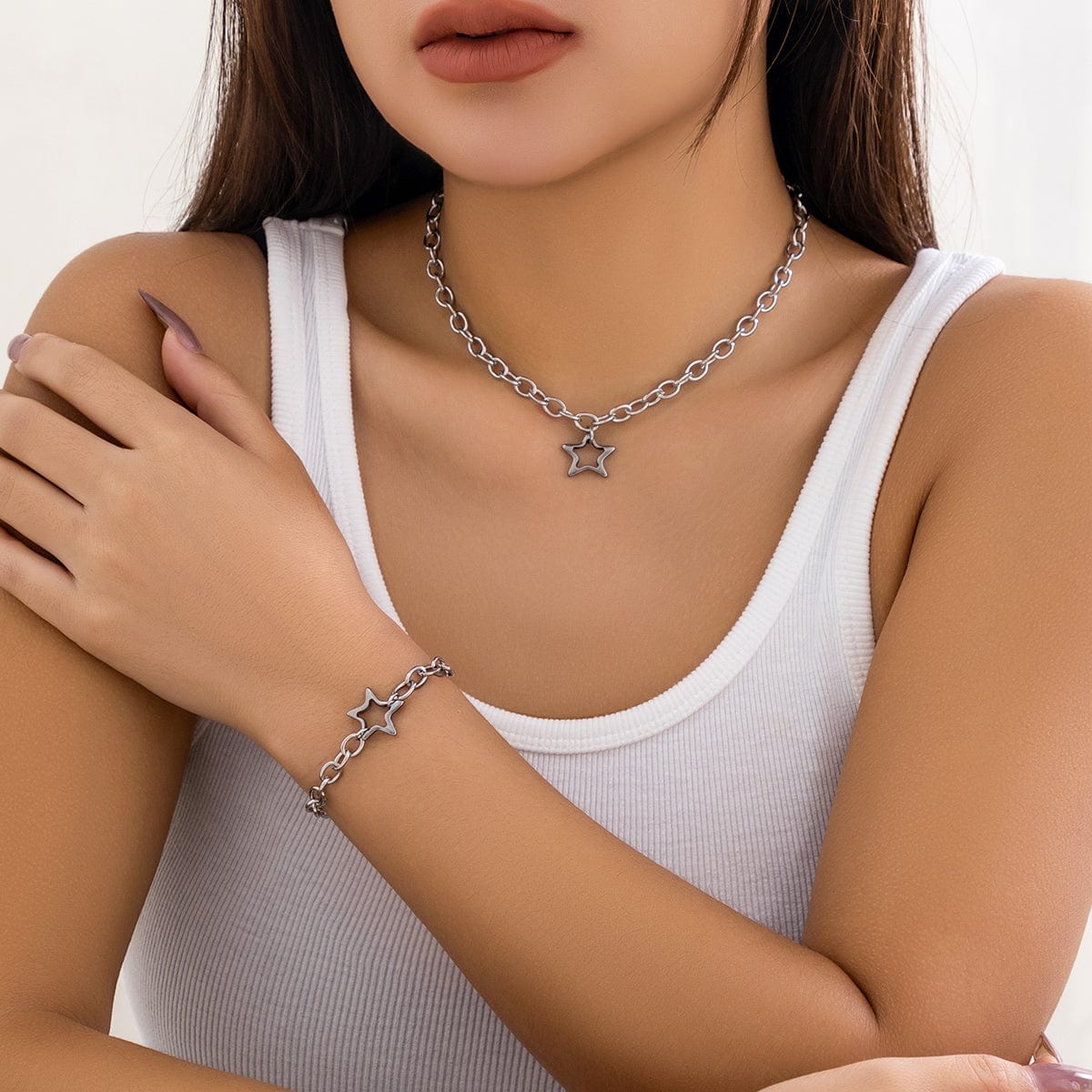 Trendy Hollow Star Pendant Cable Chain Necklace - ArtGalleryZen