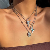 Thumbnail for Trendy Layered Bull Cactus Cowboy Hat Pendant Necklace Set - ArtGalleryZen
