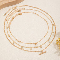 Thumbnail for Trendy Layered CZ Tassel Bar Pearl Pendant Cable Chain Necklace Set - ArtGalleryZen