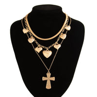 Thumbnail for Trendy Layered Floral Heart Cross Pendant Snake Chain Necklace Set - ArtGalleryZen