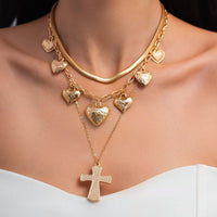 Thumbnail for Trendy Layered Floral Heart Cross Pendant Snake Chain Necklace Set - ArtGalleryZen
