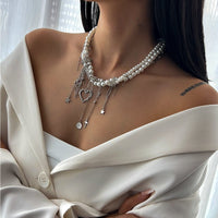 Thumbnail for Trendy Layered Heart Pendant Star Cross Tassel Pearl Chain Necklace - ArtGalleryZen