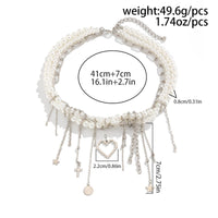 Thumbnail for Trendy Layered Heart Pendant Star Cross Tassel Pearl Chain Necklace - ArtGalleryZen