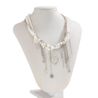 Thumbnail for Trendy Layered Heart Pendant Star Cross Tassel Pearl Chain Necklace - ArtGalleryZen