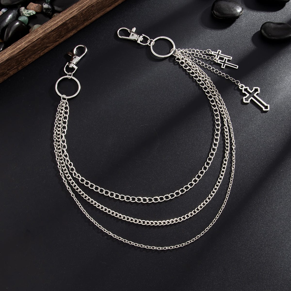 Trendy Layered Hollow Cross Pendant Trouser Chain - ArtGalleryZen