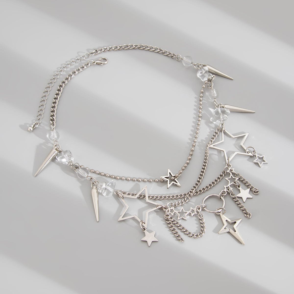 Trendy Layered Hollow Star Tassel Crystal Stone Chain Necklace - ArtGalleryZen