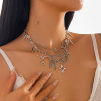 Thumbnail for Trendy Layered Hollow Star Tassel Crystal Stone Chain Necklace - ArtGalleryZen