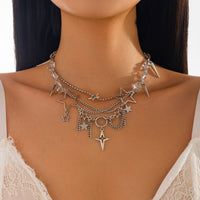 Thumbnail for Trendy Layered Hollow Star Tassel Crystal Stone Chain Necklace - ArtGalleryZen