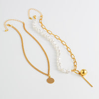 Thumbnail for Trendy Layered Irregular Pearl Chain Round Disk Ball Pendant Necklace Set - ArtGalleryZen