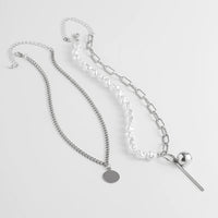 Thumbnail for Trendy Layered Irregular Pearl Chain Round Disk Ball Pendant Necklace Set - ArtGalleryZen