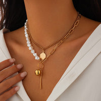 Thumbnail for Trendy Layered Irregular Pearl Chain Round Disk Ball Pendant Necklace Set - ArtGalleryZen