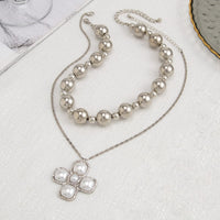Thumbnail for Trendy Layered Pearl Inlaid Cross Pendant Ball Chain Necklace Set - ArtGalleryZen