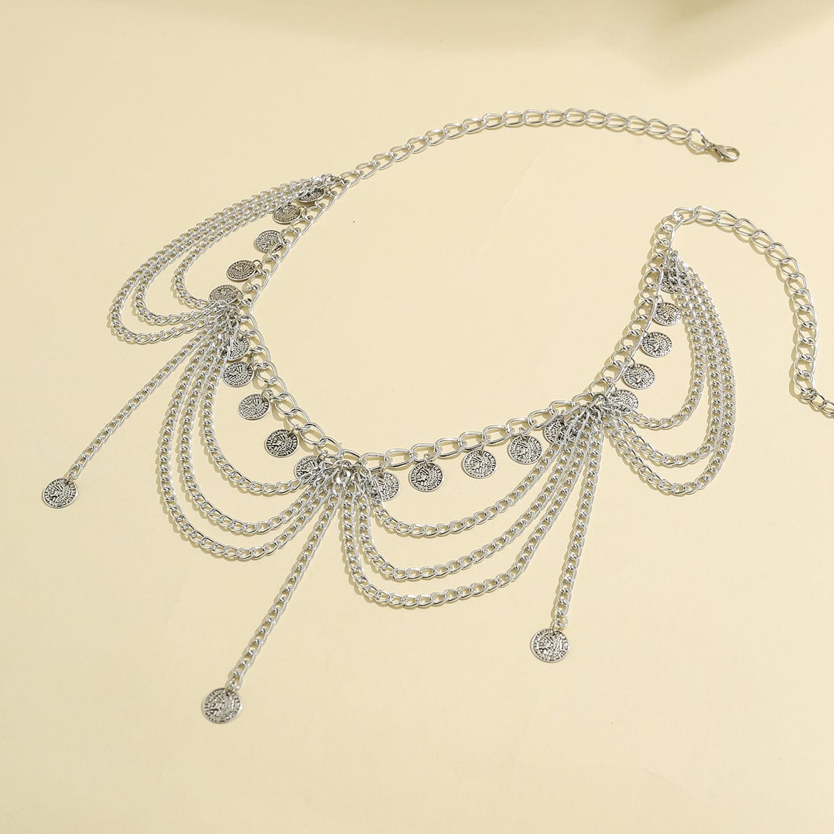 Trendy Layered Relief Coin Tassel Curb Waist Chain - ArtGalleryZen